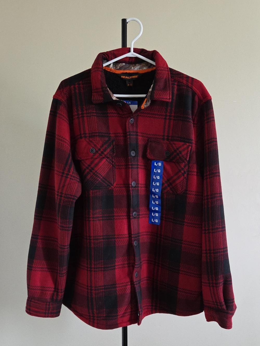 Nwt Realtree Men's Red Black Plaid Flannel Shirt Jacket - L